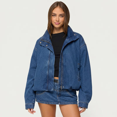 Obsidia Denim Bomber - 01-front-open-collar-down