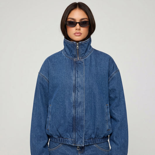 Obsidia Denim Bomber - 04-front-zipped-funnel-neck-up